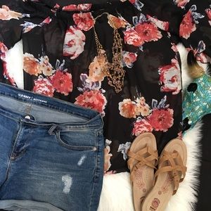 Black floral sheer top